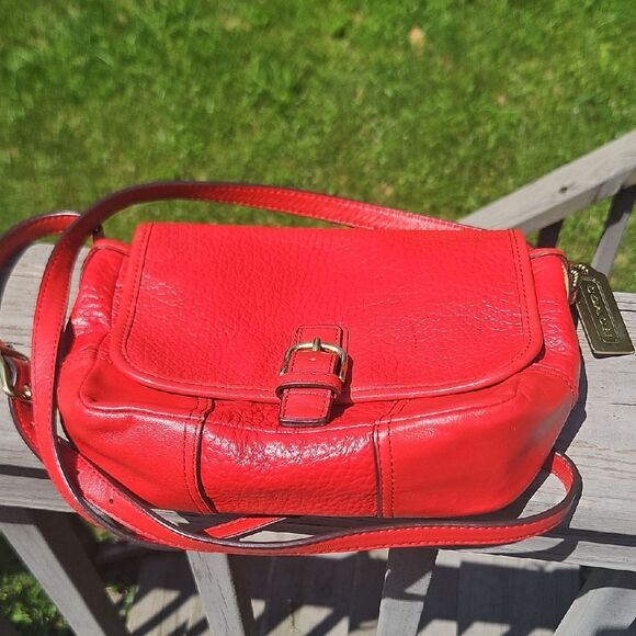Coach Red Leather Crossbody Bag F31664 Buckle Flap Style - Picture 1 of 7
